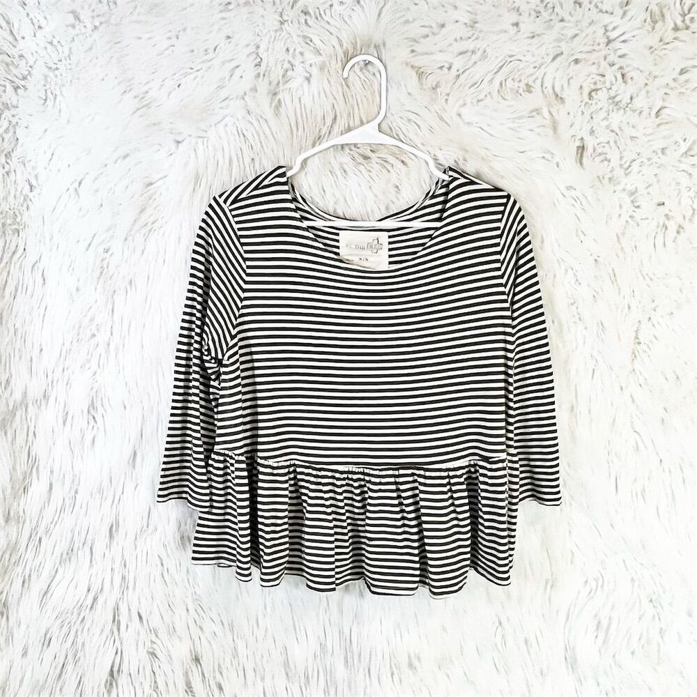 Free People Women's Striped Peplum Blouse green & White Size M